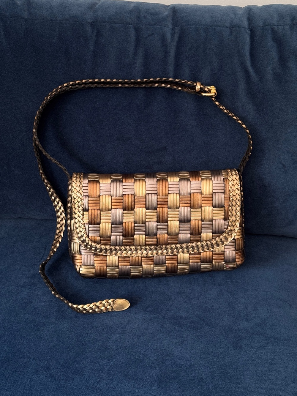 Woven Multi-Tone Crossbody Bag with Braided Strap